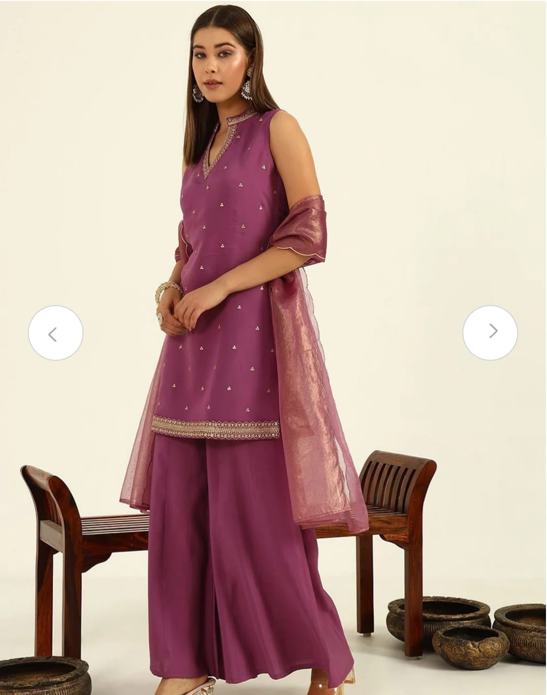 Floral Embroidered Regular Thread Work Straight Kurti with Palazzos & Dupatta