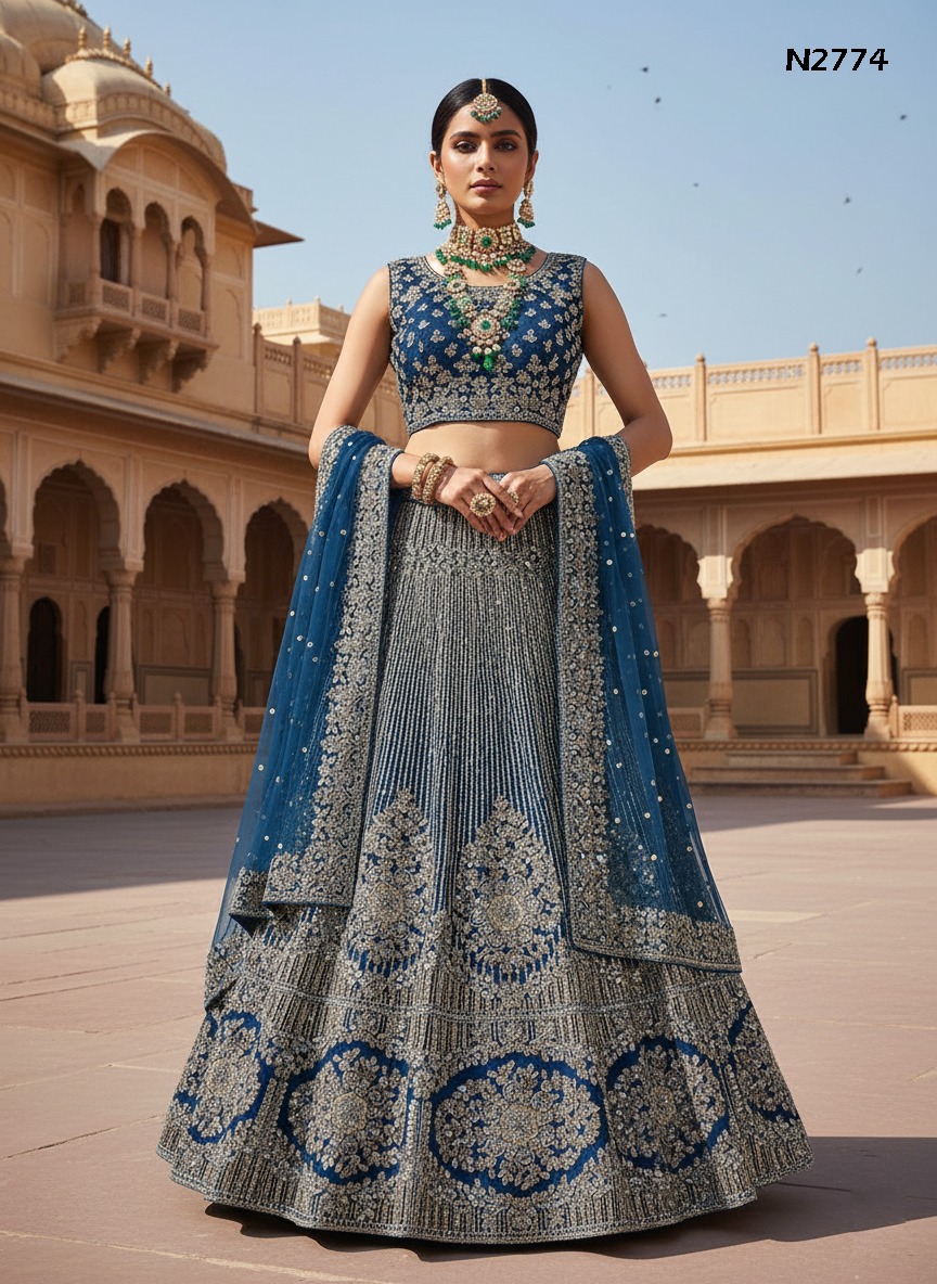 Teal Blue  Embroidered Net Lehenga Choli for Wedding.Fully Stitched