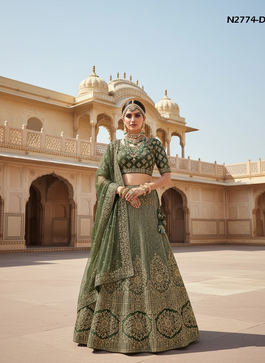 Mahendi Green  Embroidered Net Lehenga Choli for Wedding. Fully Stitched