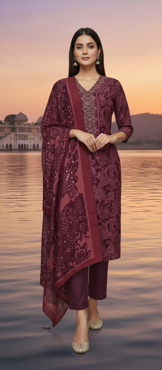 Maroon  Straight Kurta Set with Dupatta