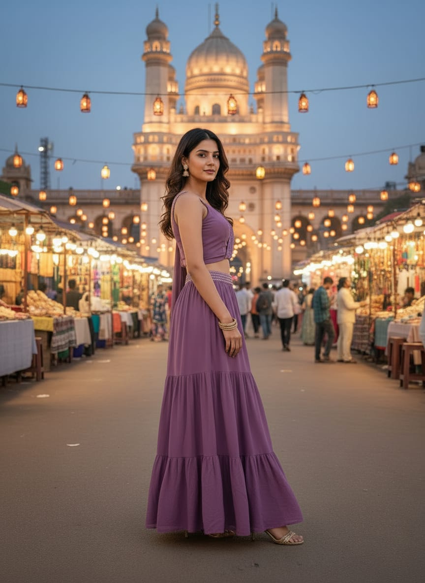 Women's Lavender Georgette Embellished Tiered Ready to Wear Lehenga Choli Set