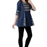 Effortless Style Blue Denim Frock Tunic with Classic Thread Work