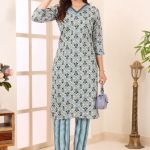 Blue Clue V Neck Kurti Pant Suit For Women