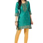 Golden Threads: Celebrating Festivities in Banarasi Jacquard Kurti Tunic Rama Color