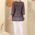 Maroon Jaipuri Cotton Print Round Neck Short Tunic Top