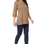 Casual Craze Brown Cotton Printed Short Tunic Top