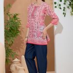 Elegant Tomato Ethnic Print Cotton Short Kurti With Thread Work