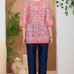 Elegant Tomato Ethnic Print Cotton Short Kurti With Thread Work