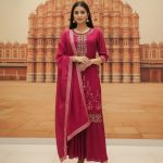 Women Embroidered Straight Kurta with Palazzos & Dupatta |