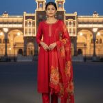 festive look with this red heavy embroidered kurta with pant & dupatta