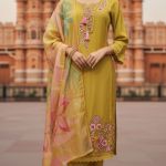 Mustard yellow embroidered kurta and pant set with dupatta