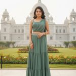 Women Georgette Embellished Tiered Lehenga with Choli & Attached Dupatta