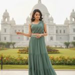 Women Georgette Embellished Tiered Lehenga with Choli & Attached Dupatta