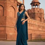 Blue Shade Readymade Pre-Stitched Saree with Blouse, Ready to wear Saree, Indian Ethnic Sari,