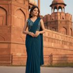 Blue Shade Readymade Pre-Stitched Saree with Blouse, Ready to wear Saree, Indian Ethnic Sari,